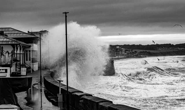 The storm raging on Bridlington seafront. Photo: Christian Brash.