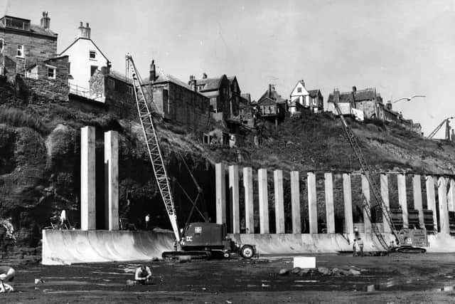 Work to build the £420,000 sea wall in September 1973.