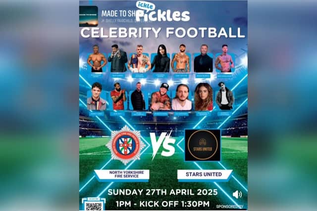 Poster advertising the Stars Utd v fire service charity match in Scarborough.