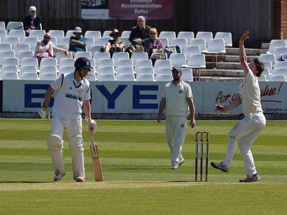 Jack Redshaw in bowling action for the home side. PHOTOS: SIMON DOBSON