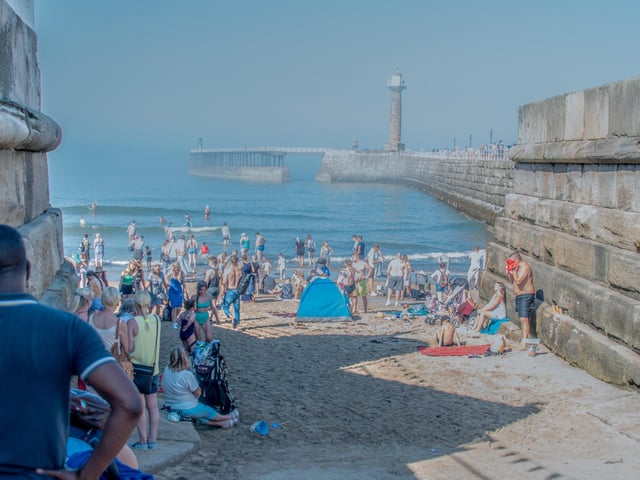 Crowds enjoying the beach at Whitby Regatta.