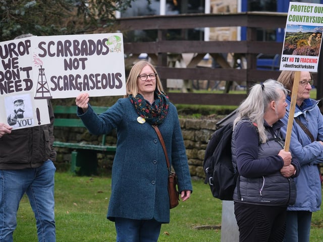 People marching in protest against the gas drilling rig plans. picture: Richard Ponter