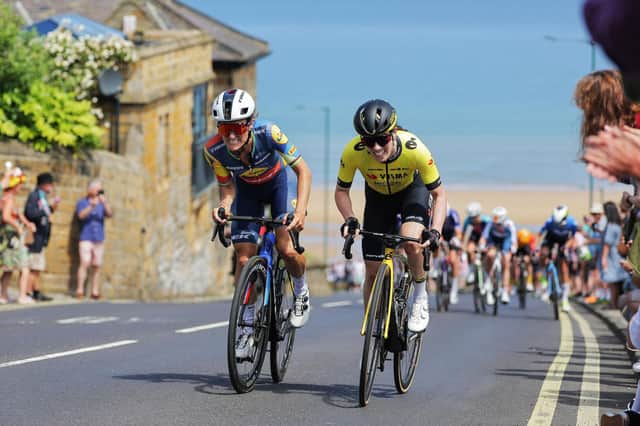 Picture by Alex Whitehead/SWpix.com - 23/06/2024 - British Cycling - 2024 Lloyds Bank National Road Championships - Women’s Road Race - Saltburn-by-the-Sea, North Yorkshire, England - Elizabeth Deignan of Lidl-TREK and Anna Henderson of TEAM VISMA - LEASE A BIKE fight it out for second and third on the Saltburn Climb : The Lloyds Tour of Britain Women is set to start in Dalby Forest for the first time in June 2025. Photo by SWPix.com
