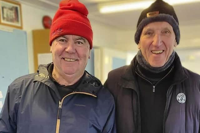 Pete McCrory, left, and Tim Purcell won the T&B at Dukes Park.