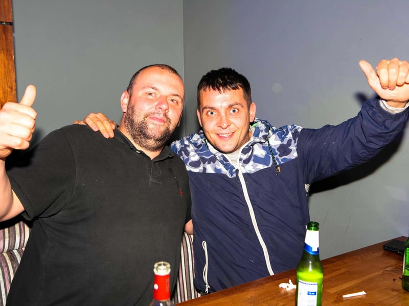 William & Mark enjoying a beer in Scarborough Flyer.