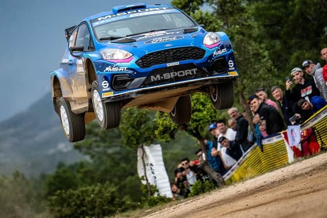 Trackrod Rally favourite Adrien Fourmaux flies through the air in Sardinia Photo by Martin Hlinka