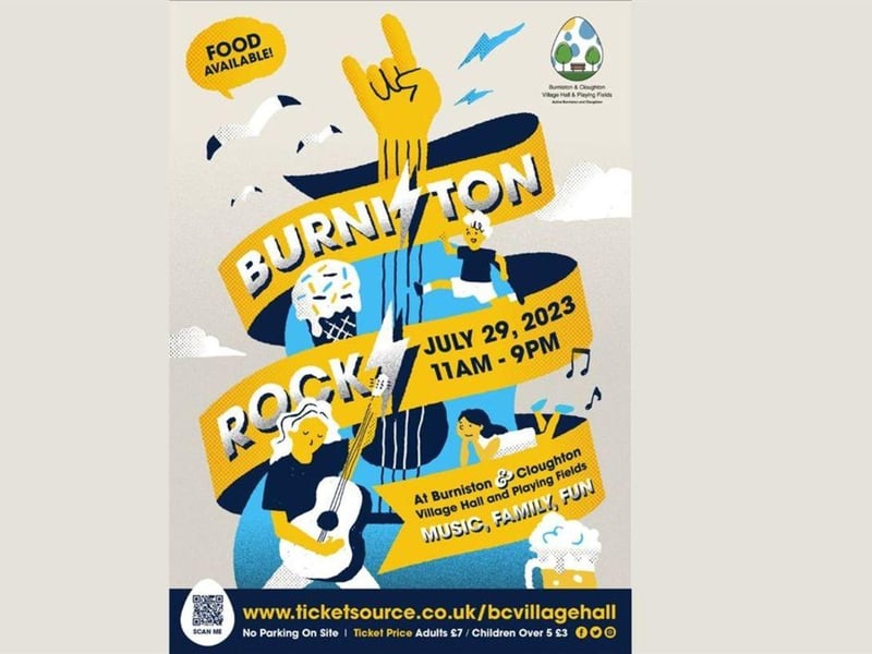 Burniston Rocks is taking place in Burniston, Scarborough, on July 29. It is a family music event to raise funds for the village hall renovation project. There are 14 bands/musicians and beer bus, food trucks, sports day for the children and adults. Tug of War, Pebble Painting and lots of other activities.