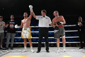 Roan Stanley wins his fifth fight against veteran Robbie Chapman at Hull Connexin. Photo by Liam Ford GBM Sports
