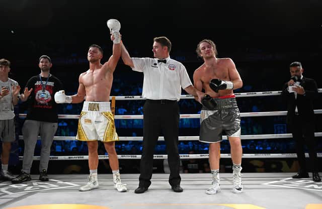 Roan Stanley wins his fifth fight against veteran Robbie Chapman at Hull Connexin. Photo by Liam Ford GBM Sports