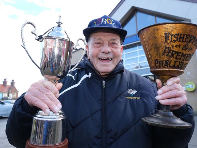 Dickie Bird with the trophies