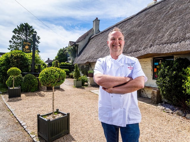 Michelin-starred chef Andrew Pern, pictured outside The Star Inn at Harome before last year's blaze.