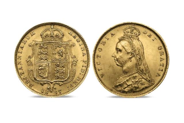 Illustration of the stolen Queen Victoria 1887 Gold Half Sovereign.