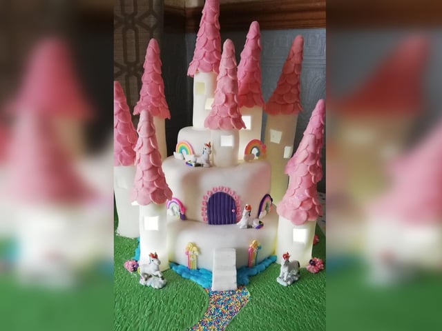 A magical castle cake! The 'grass' was edible too.