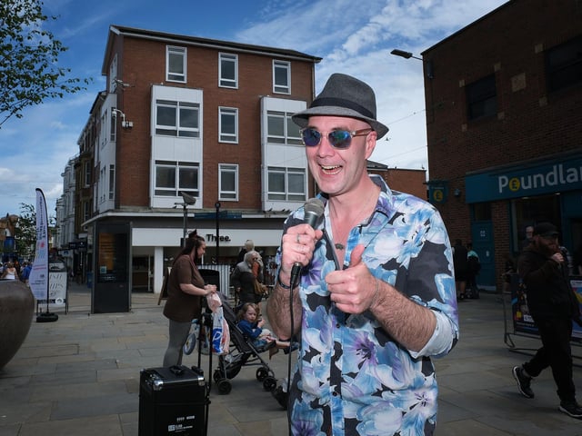Having fun singing on Westborough.