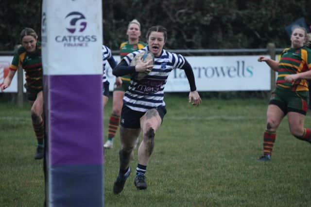 Ellie Randall heads for the posts to put Pocklington ahead. Photo by Hannah Stanton