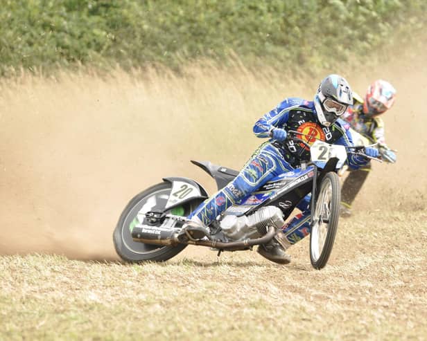 Arran Butcher, no 20, being chased by #96 Bradley Wilson-Dean the eventual 500cc class winner