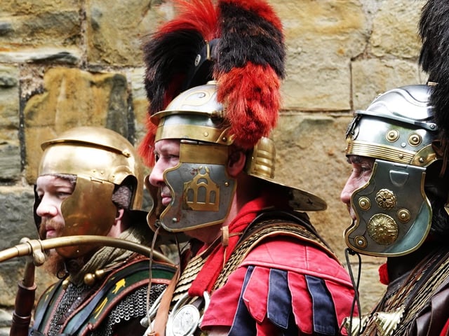 Legio VI Victrix Eboracum (Roman VI Legion from York) re-enactment group at Scarborough Castle