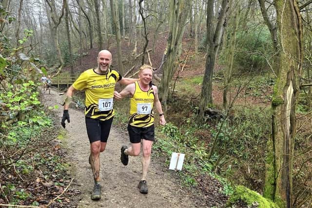 Bridlington Road Runners chairman Martin Hutchinson, left, and teammate Simon Ellerker are all smiles at the EYCC League finale at Sewerby.
