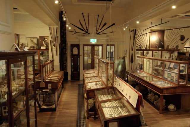 Interior of Whitby Museum and its cabinets of curiosities.