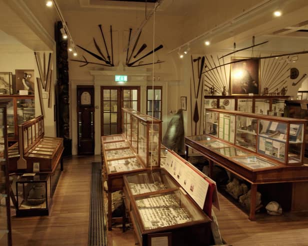 Interior of Whitby Museum and its cabinets of curiosities.