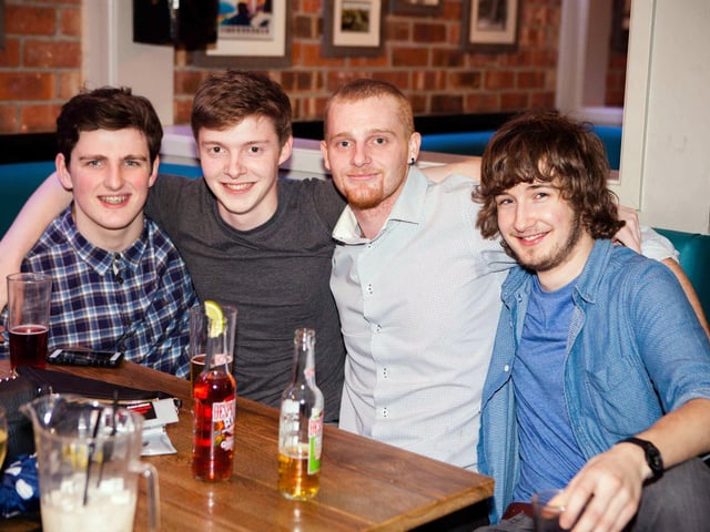 Aiden, Jordan, Jamie and Max enjoying a lad's night out in the Scarborough Flyer.