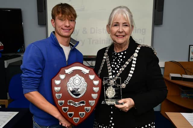 Ryan Collinson is presented with the George Traves Award by Whitby Mayor, Cllr Linda Wild.
picture: Richard Ponter