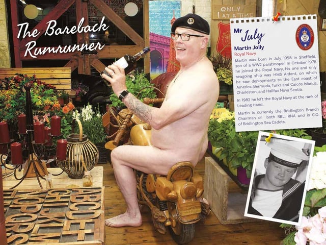 Here Martin Jolly is pictured riding 'bareback' as Mr July.