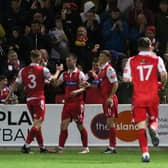 Boro players congratulate Ryan Watson after his goal in the 2022 NRCFA Senior Cup final win against Guisborough Town