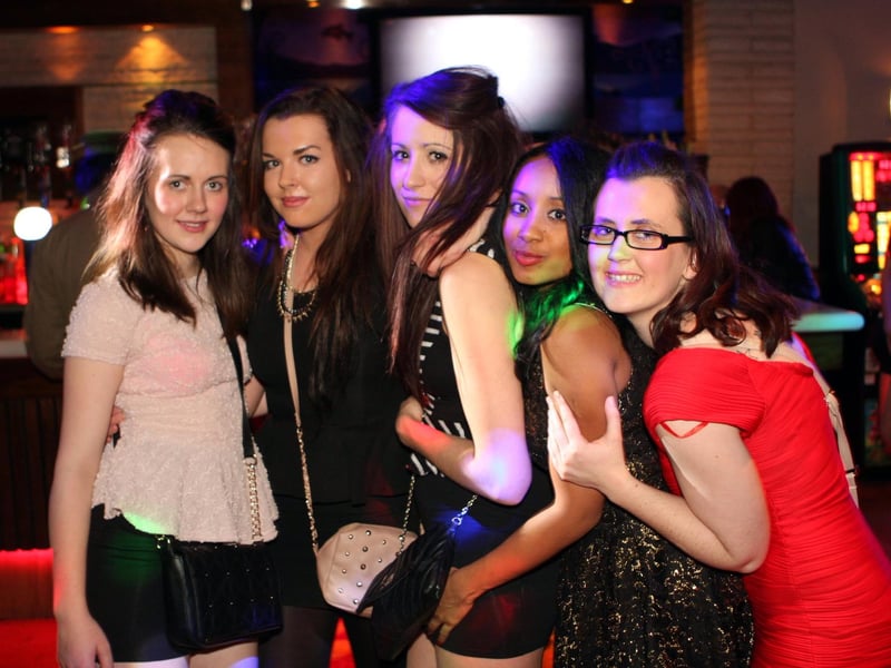 Students Keeley, Jess, Rosie, Sam and Naomi in Blue Lounge