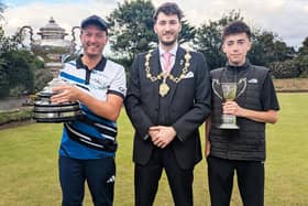 From left, Gambart Baines Challenge Cup winner Gareth Coates, Cllr Thomas Murray and Louie Taylor, who won the Junior Gambart Baines, The Roger Crowther Cup.