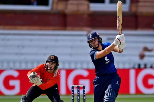 Leah Dobson in action for Northern Diamonds at Lord's