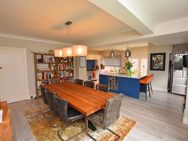 The dining area looking through to the fitted kitchen.