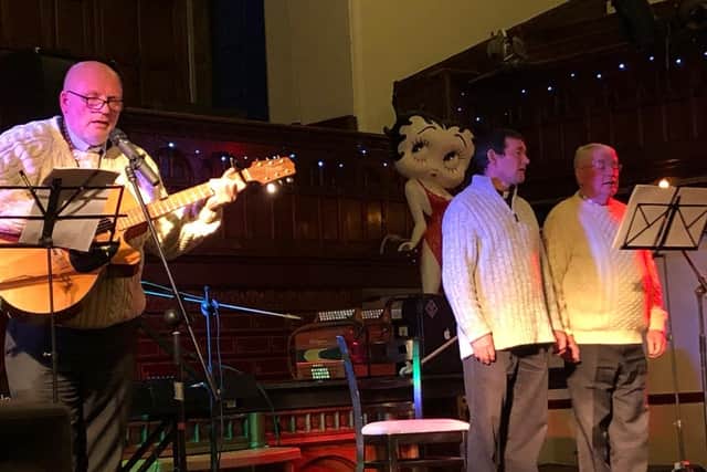 The Chancy Brothers in concert, from left: Canon Gubbins, Father Kieran and Father Pat.