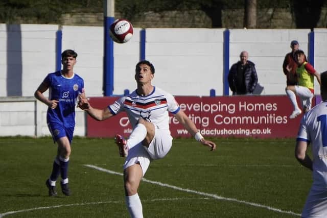 Jassem Sukar in action for the Blues at Lancaster City.
