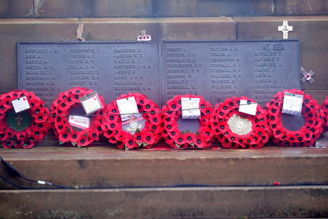 The wreaths in position on the memorial