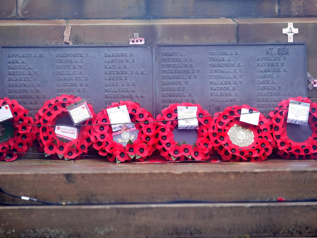 The wreaths in position on the memorial