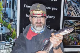 Danny Middlemas with his 3lb 5oz conger eel in his Heaviest Bag of Fish of the WSAA League season so far on Sunday. PHOTO BY PETER HORBURY
