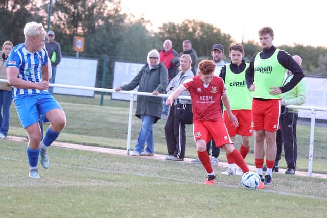 Brid Town's new loan signing Coist Walker - from Hull City - in action on his debut in the FA Cup loss on Friday night at v Redcar. Photo by EC Media