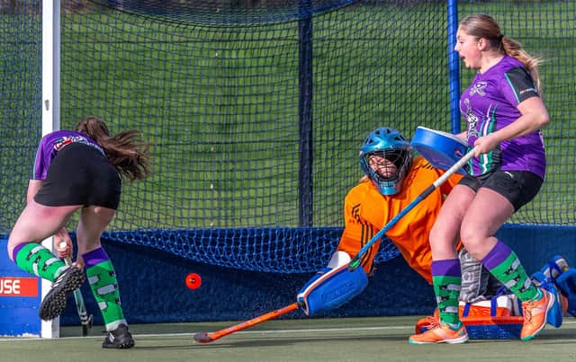 Chloe Walker scores Danby Ladies 2s' consolation in the 5-1 home loss to Redcar 2s on Sunday.