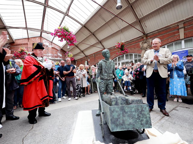 The Barrow Boy Sculpture is located within Bridlington station.