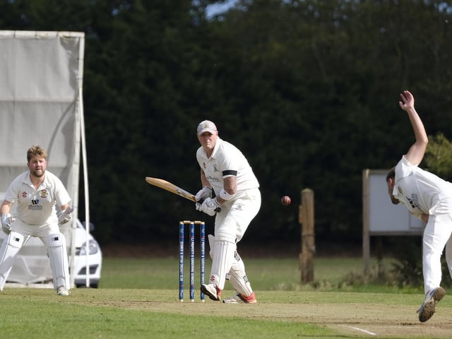 Seamer & Irton batter Darrol Lewis prepares for this delivery