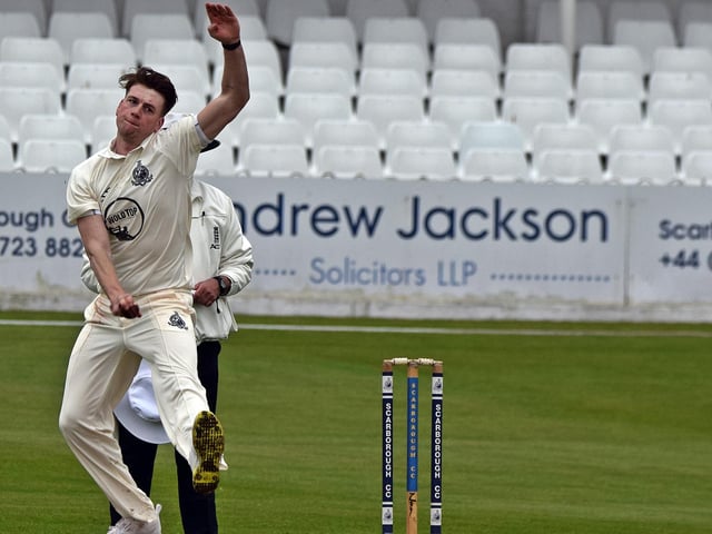 Corey Hart steams in for Scarborough CC's new-look bowling attack.