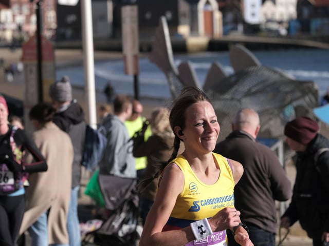 A home athlete is all smiles at the Scarborough 10k