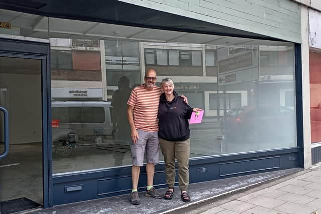Michelle Davison-Ward, CEO of Sparks Project CIO, and Michael Whiteley, Chair of Trustees, with the keys to Sparks' new premises on Northway, Scarborough.