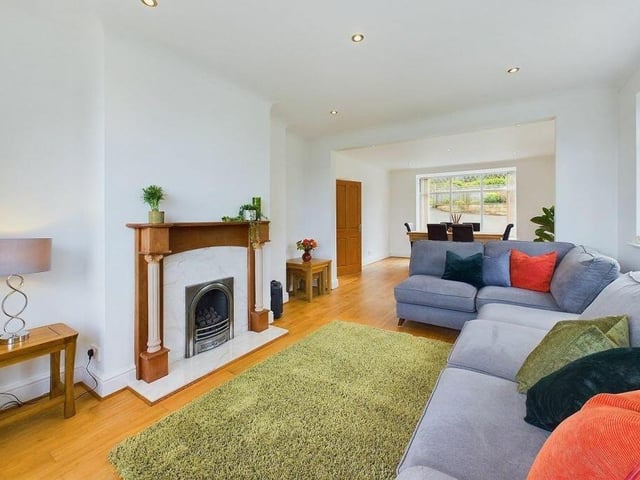 The lounge, with feature fireplace.