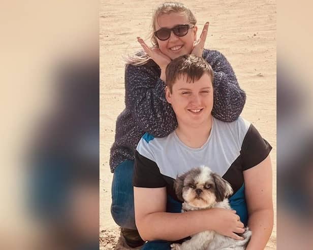 Charis Hindhaugh, fiance Edward Appleby and Shirley the dog.