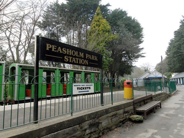 The North Bay railway station at Peasholm Park.