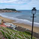 The South Bay at Scarborough featuring The Spa and the castle.