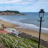 The South Bay at Scarborough featuring The Spa and the castle.