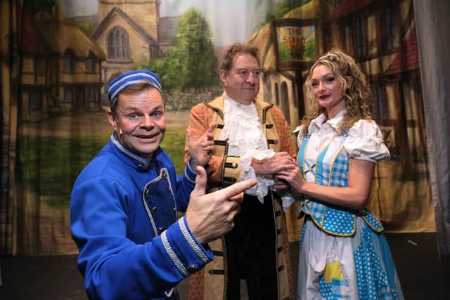 Buttons is played bt Daniel Dean,  Baron Hardup is played by  Nick Fawcett  and Scarborough's Charlotte Buxton is Cinderella